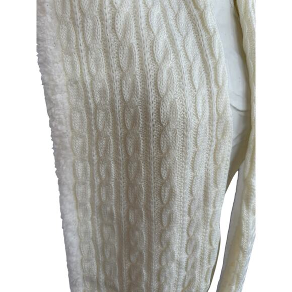 Womens White Long Scarf Chunky Cable Knit Reversible Faux Shearling Winter Warm - Picture 5 of 8